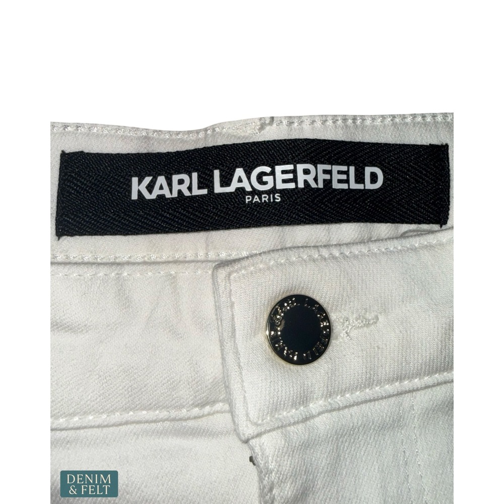 Karl Lagerfeld Paris White Straight Leg Jeans Gold Chain Detail High Rise 10 - Picture 6 of 9